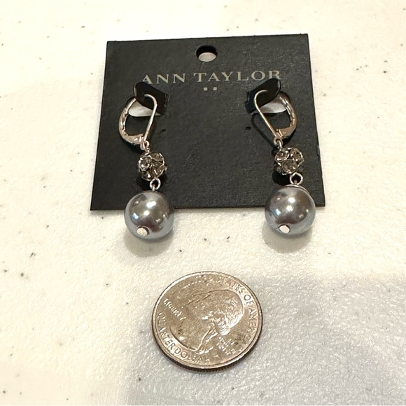 NWT Ann Taylor Earrings - silver tone leverback w/ gray faux pearl & rhinestones - Picture 7 of 8